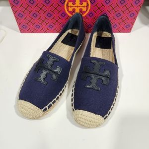 NEW TORY BURCH WESTON FLAT ESPADRILLE NAVY/BLACK (5.5US)
